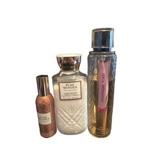 Bundle of 3 Bath & Body Works Pure Wonder & Champagne Toast Lotion Mist Spray